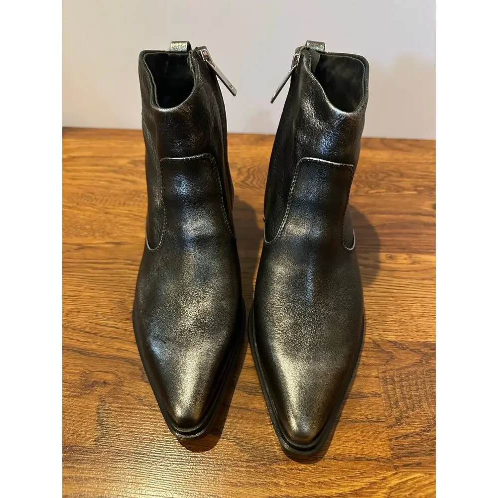 Franco Sarto Leather Pointed Toe Ankle Boots Metallic Sz 6.5 NWOB Western Modern